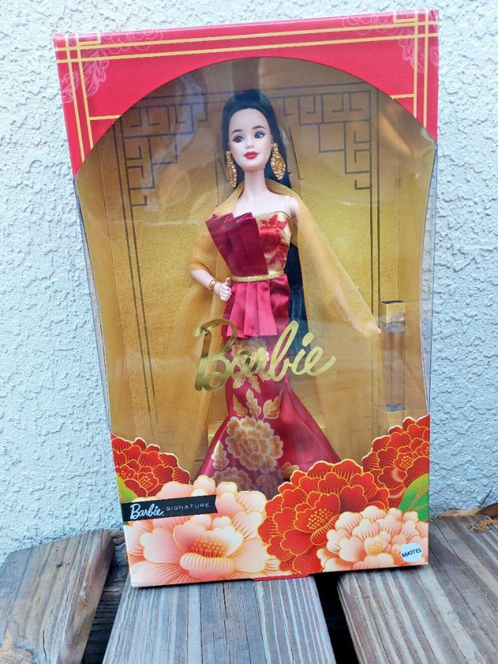 NWT 2026 Barbie Signature Lunar New Year Black Label Gold Peony Doll Dented Box